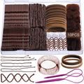 Teenitor Brown Bobby Pins Hair Pins Hair Net Kit, 11 Styles Bobby Pins For Women U Shaped Hair Pins, Hair Nets For Buns Spiral Pins, Hair Ties Hair Styling Tools For Women Girls Dance Ballet Brown