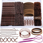 Teenitor Brown Bobby Pins Hair Pins Hair Net Kit, 11 Styles Bobby Pins For Women U Shaped Hair Pins, Hair Nets For Buns Spiral Pins, Hair Ties Hair Styling Tools For Women Girls Dance Ballet Brown