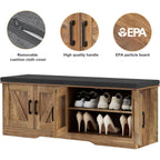 Homsho Farmhouse Shoe Storage Bench With 4 Barn Doors & Padded Seat Cushion | 47.2" Wide Entryway Bench With Adjustable Shelves & Hidden Storage, Rustic Walnut