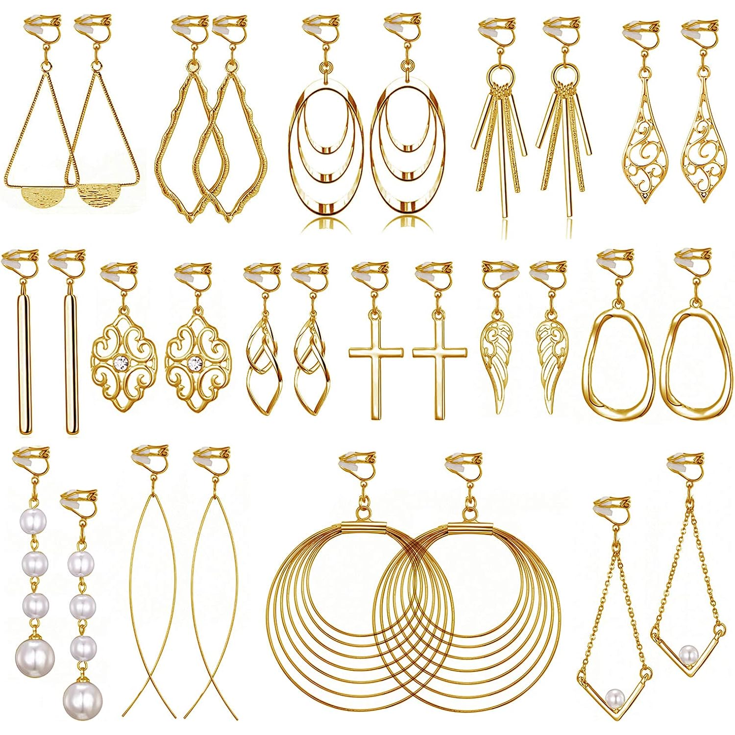 15 Pairs Gold Clip on Earrings for Women Fashion,Lightweight Fake Earrings Set