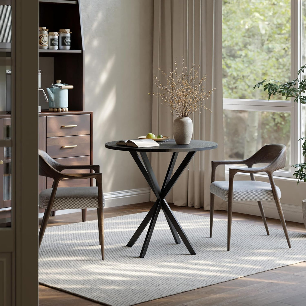 Unovivy 31.5" Black Small Round Dining Table For 2-4, Space Saving Circle Kitchen Dinner Table, Mid Century Modern Dining Room Desk For Kitchen, Apartment
