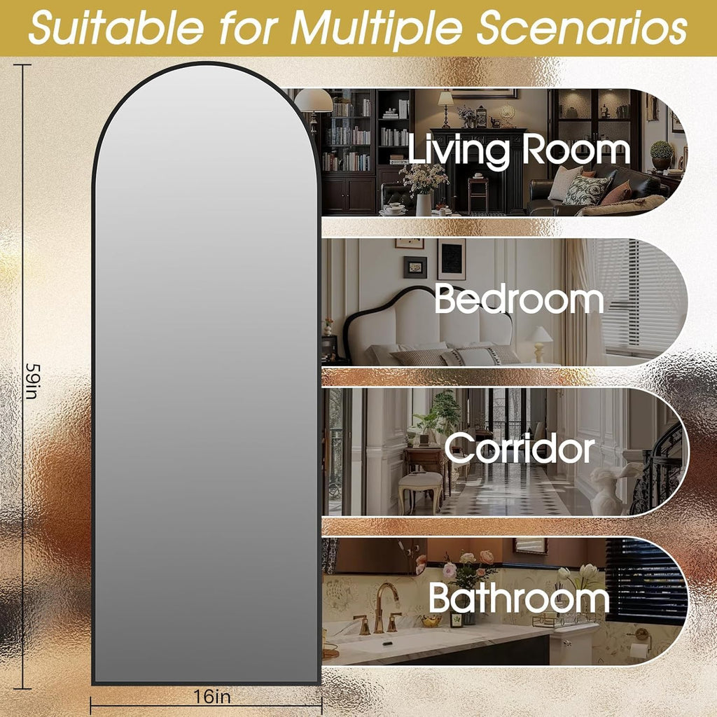 59"x16" Floor Mirror Full Length, Arched Full Length Mirror with Stand, Full Body Mirrors for Bedroom Living Room or Cloakroom Black
