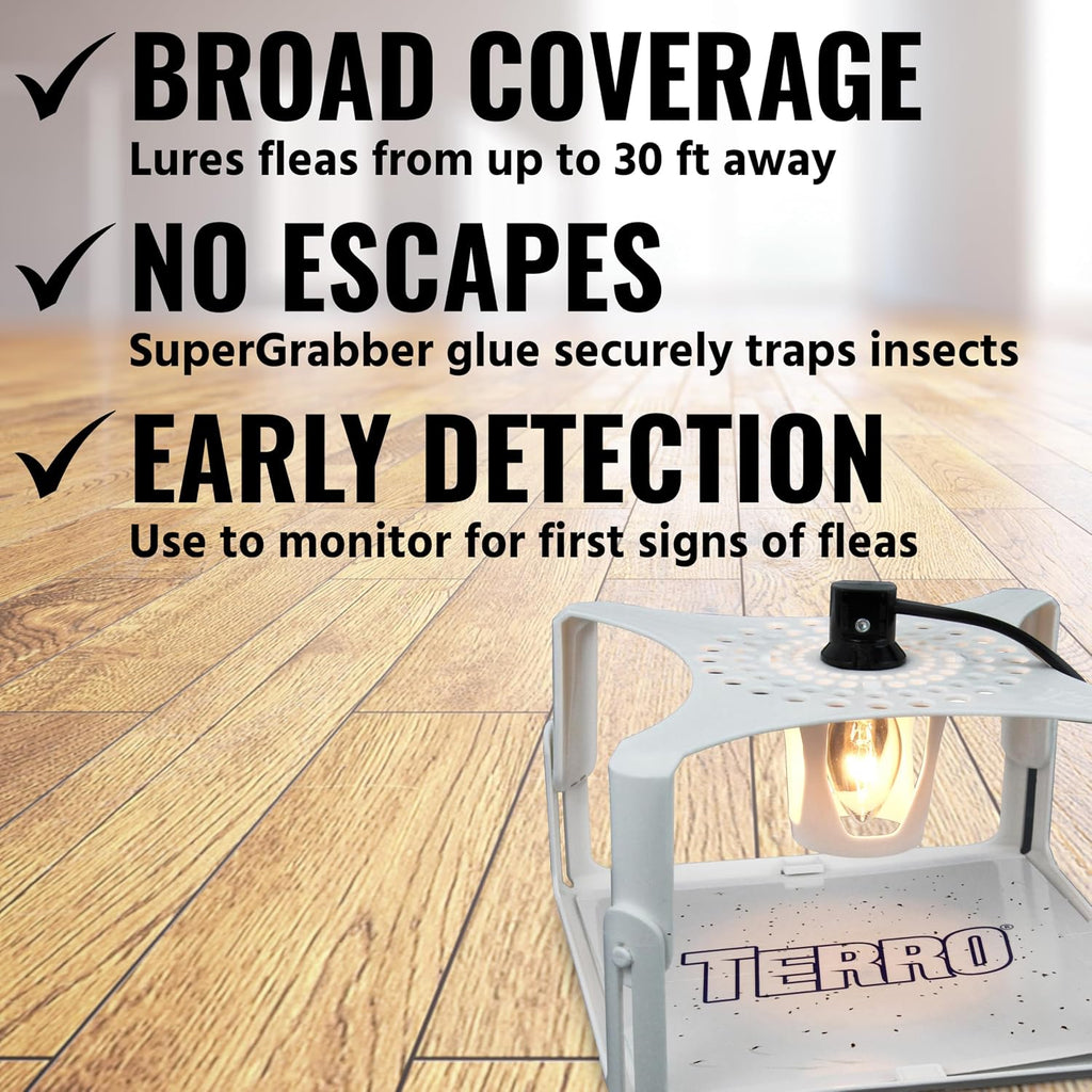 Terro Indoor Electric Flea Trap And Killer, Refillable Plug In Bug Trap | Supergrabber Glue Boards For Pest Control, Attracts Fleas From Up To 30 Feet Away