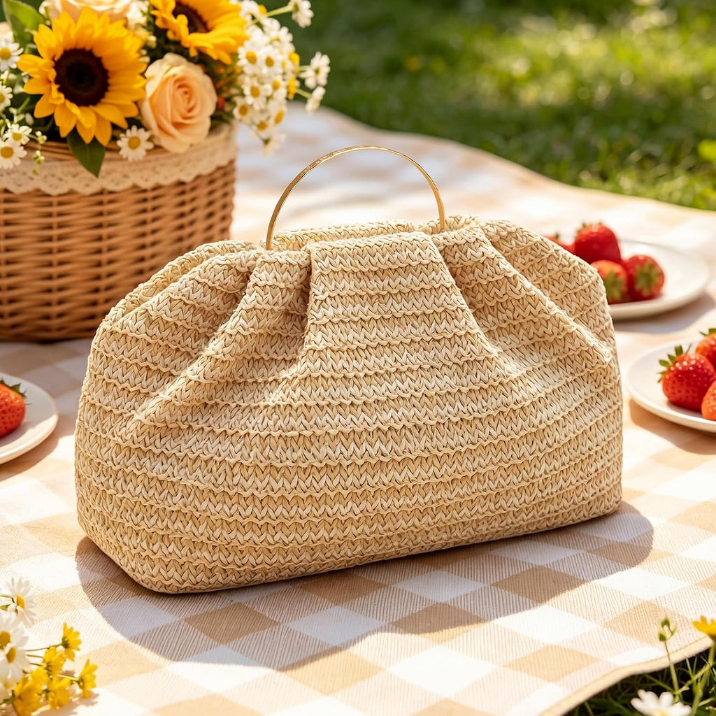 Straw Clutch Purses For Women Summer Beach Bag Woven Crossbody Bag Handbag Vacation Wicker Purse