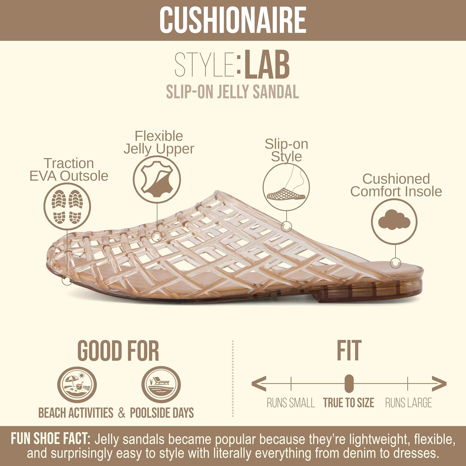 Cushionaire Lab Jelly Flats For Women, Closed Toe Slip On Lightweight Womens Mules With Woven Design And Cushioned Comfort
