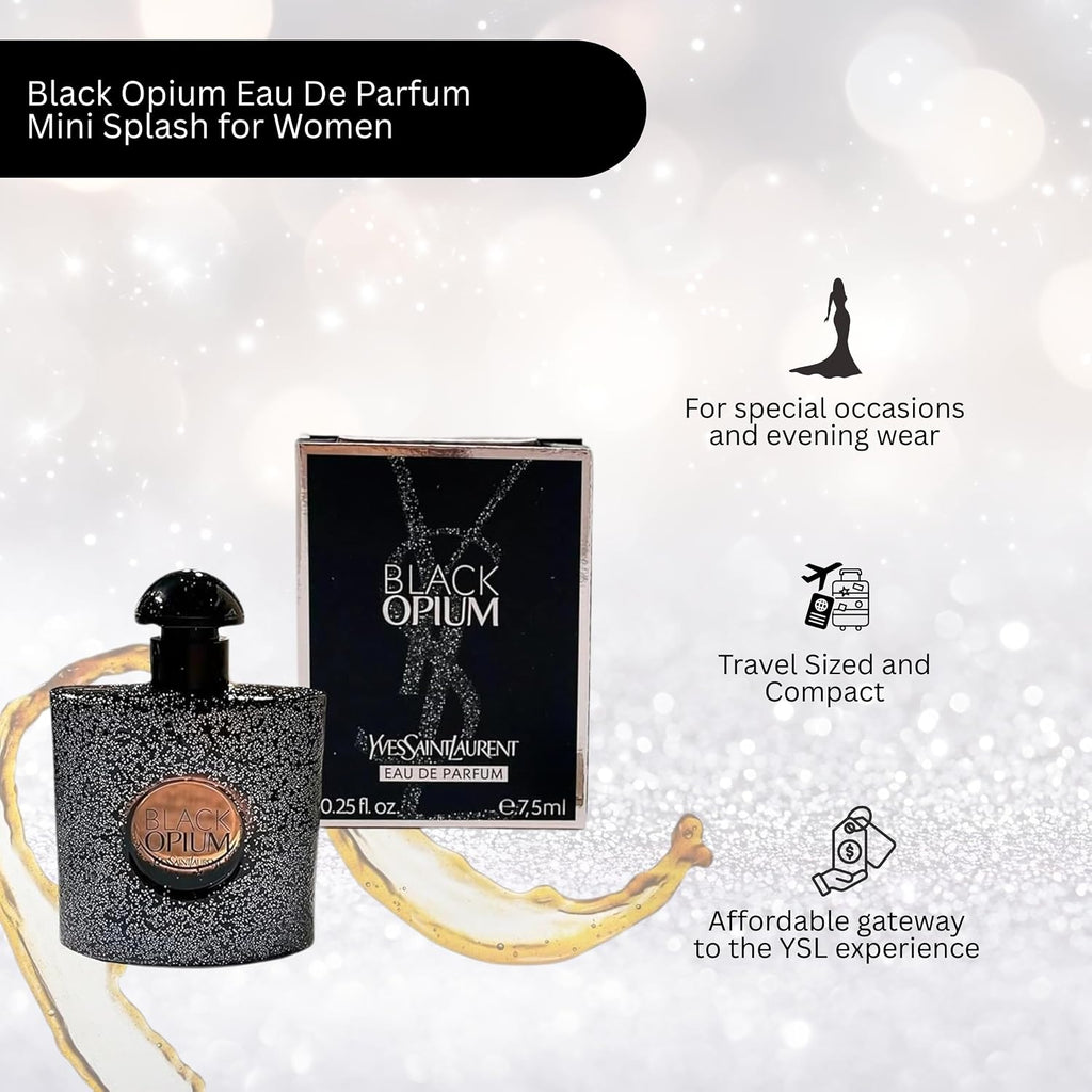 Yves Saint Laurent Black Opium Perfume For Women Mini Edp Splash 0.25 Ounce