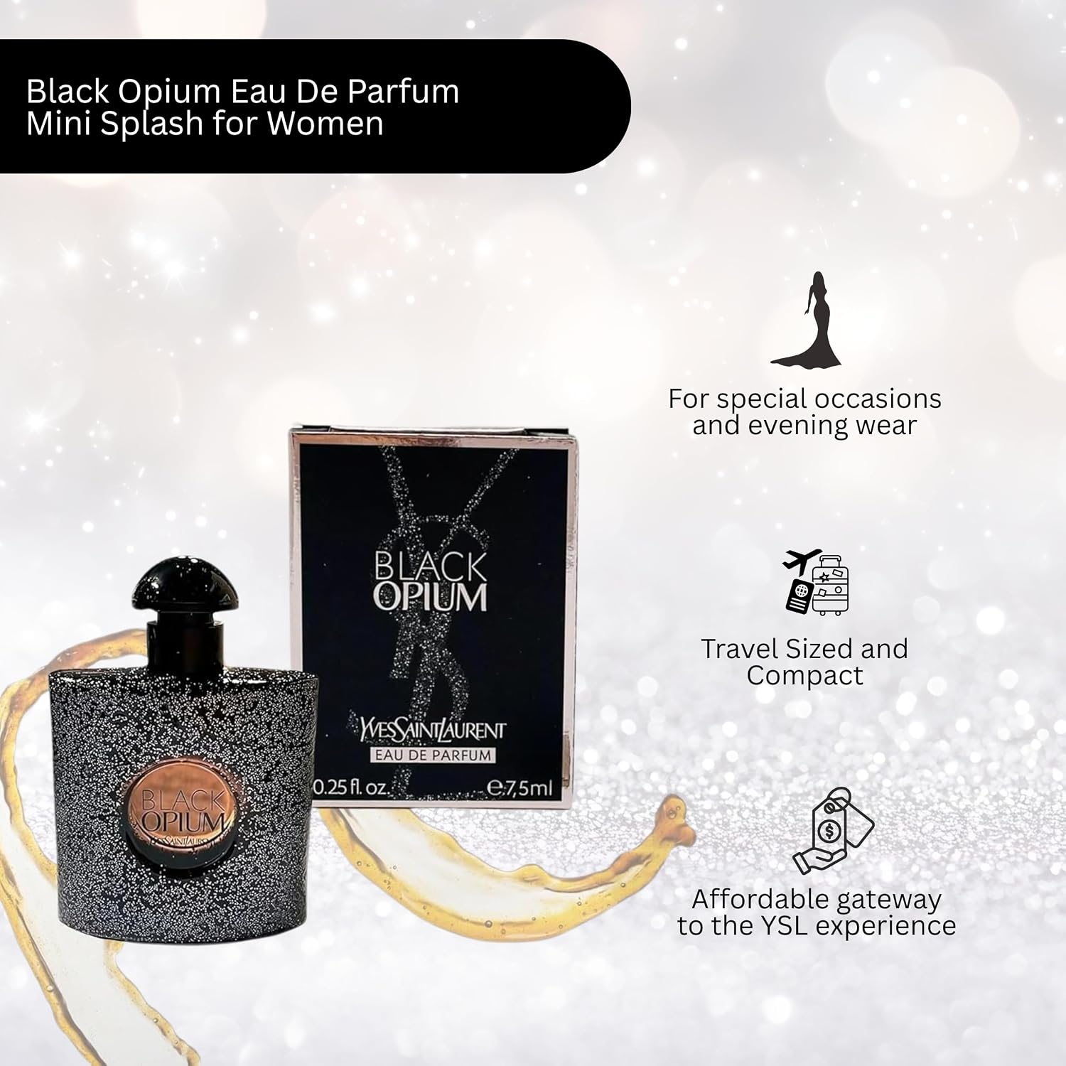 Yves Saint Laurent Black Opium Perfume For Women Mini Edp Splash 0.25 Ounce