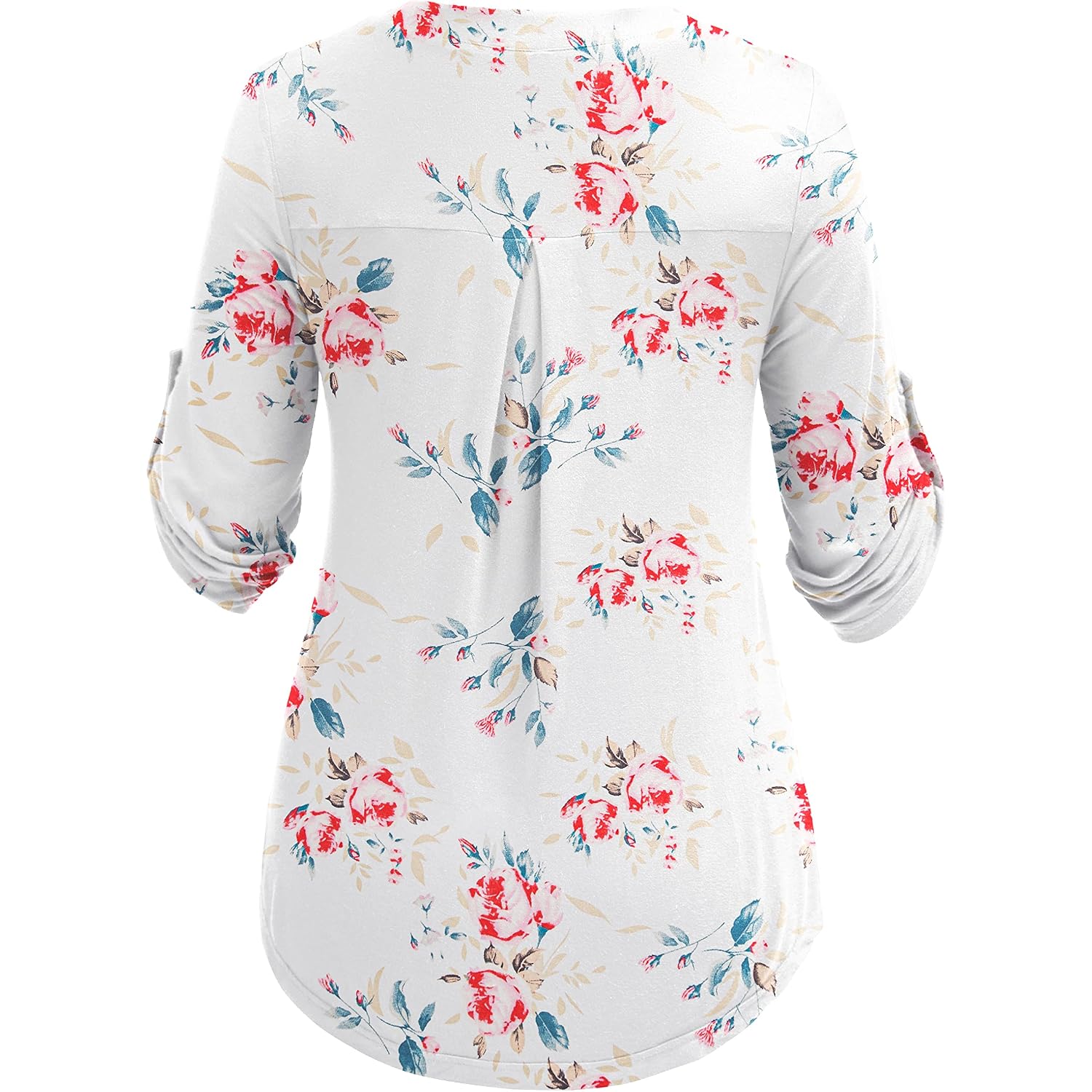 Women'S Plus Size Tops 3/4 Roll Sleeve Shirts V Neck Blouses Tunic Top