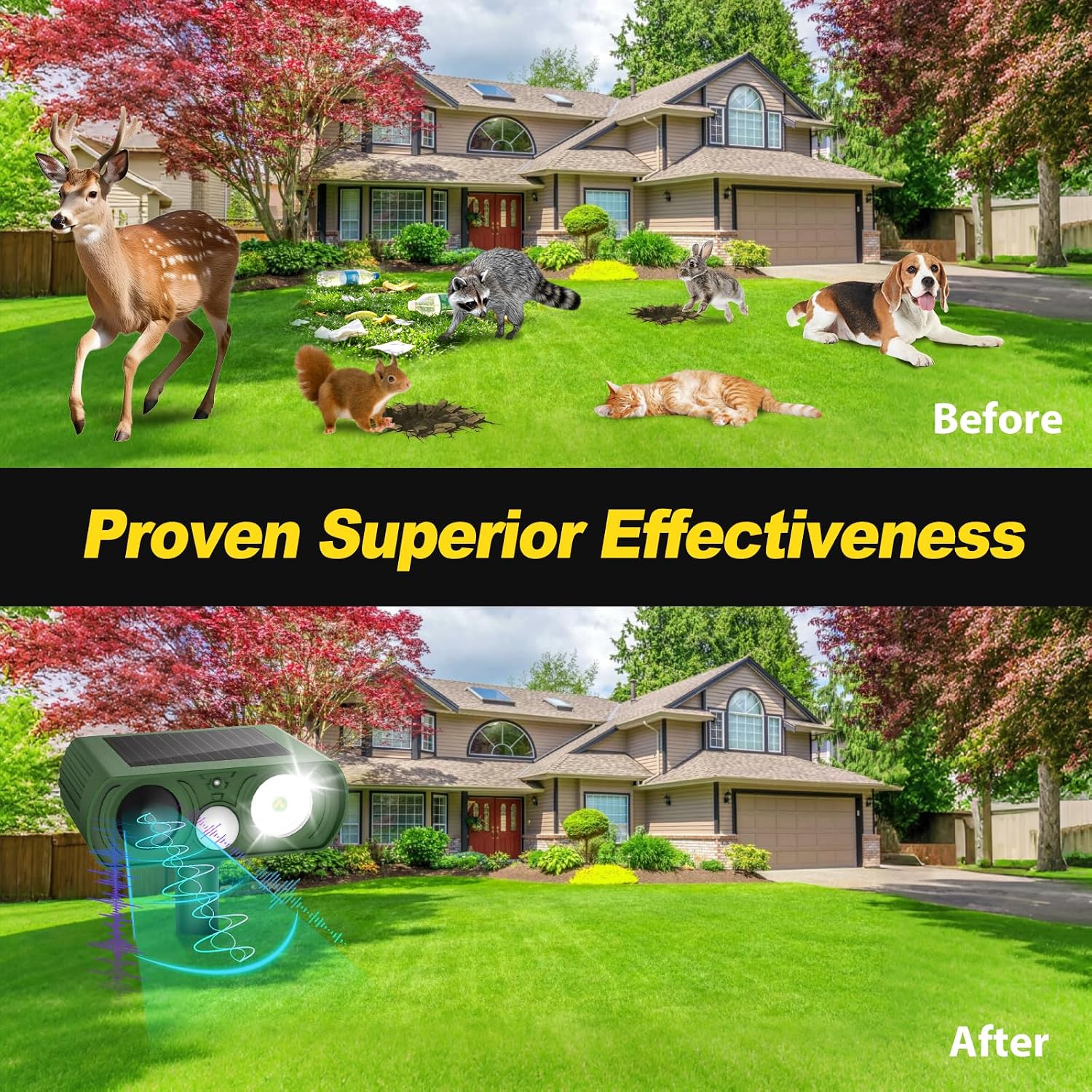 Solar Ultrasonic Animal Repellent Outdoor, Deer Repellent Devices Waterproof, Cat Squirrel Rabbit Dog Raccoon Deterrent Animal Repeller With Motion Detection, Keep Skunk Away For Yard, Green, 1 Pack