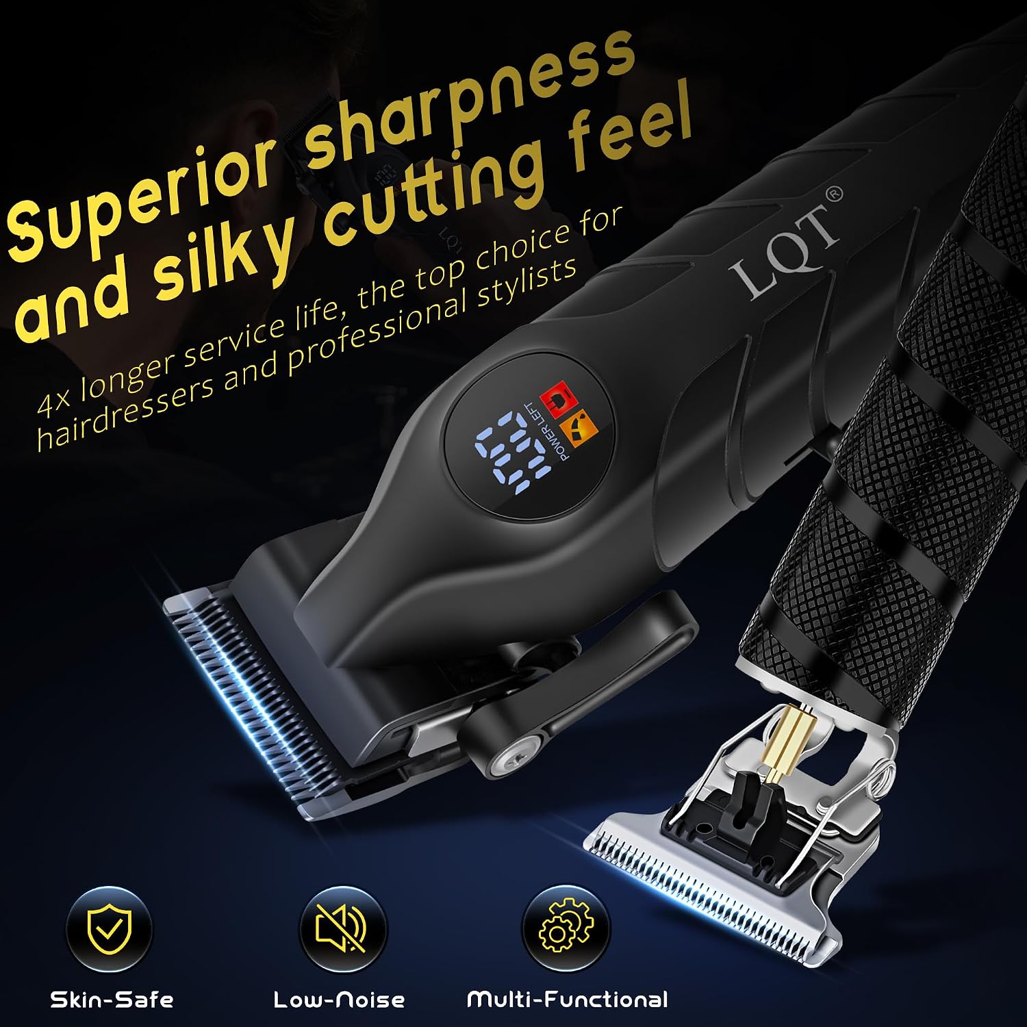Men'S Professional Cordless Hair Clippers & Trimmer Kit, 4-In-1 Electric Shaver Set With Led Display, Waterproof Body Groomer, Nose Trimmer & T-Blade For Bald Head, Full Barber Kit (Black)