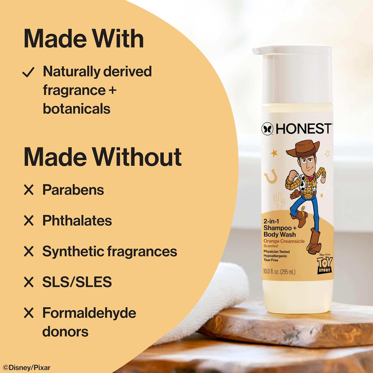 The Honest Company Cleansing 2-In-1 Shampoo + Body Wash, Gentle On Skin, Dermatologist Tested, Tear Free, Hypoallergenic, Disney And Pixar'S Toy Story, Orange Creamsicle