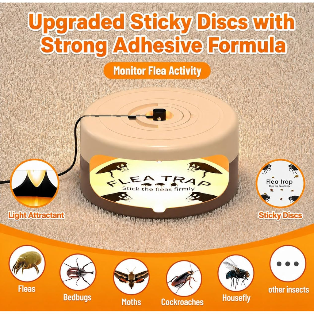 2 Pack Flea Traps For Inside Your Home, Indoor Flea Traps With 8 Sticky Pads, Flea Monitoring Trap For Home, Sticky Insect Catcher For Fleas, Moths & Gnats