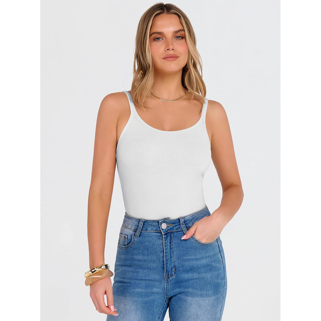 Tank Top for Womens Summer 2026 Scoop Neck Sleeveless Ribbed Knit Workout Basic Tees Slim Fitted Cami Shirts