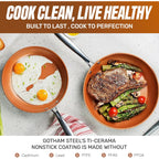 Gotham Steel 9.5 Inch Copper Non Stick Frying Pans, Ceramic Non Toxic Frying Pans Nonstick Skillet Made Without PFOA PFOS, Lightweight, Stay Cool Handle, Oven and Dishwasher Safe