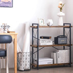 Hchqhs 3-Tier Industrial Bookshelf, 35" W X 12" D X 35" H | 1.2" Shelf Thickness, 14.17" Shelf Height, Wood And Metal, Horizontal, Rustic Brown, For Office Living Room Bedroom