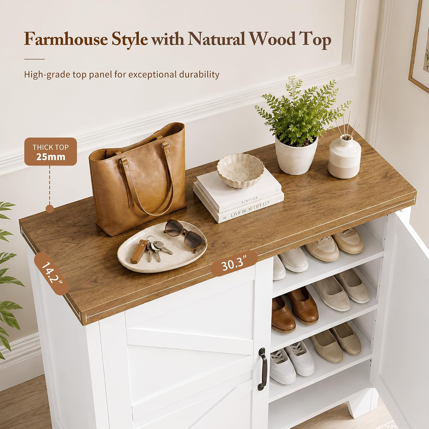 Heybly Shoe Cabinet, Modern Farmhouse Entryway Shoe Storage Cabinet With Doors, Adjustable Shelves,Hidden Shoe Storage, Versatile Entryway Cabinet Furniture With Thick Top & Reinforced Legs, Hsc001Wwb