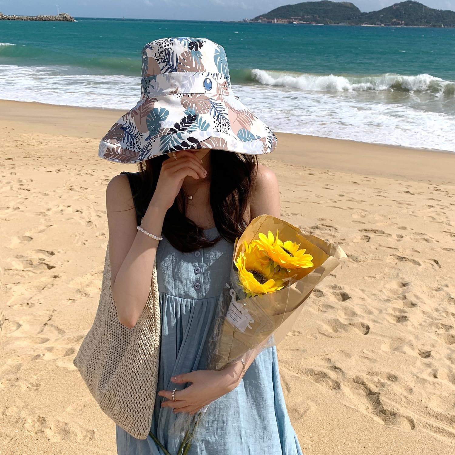 HUAMULAN Women Wide Brim Summer Sun Hat Wired Edge Beach Bucket Fishing Hats Reversible Foldable Travel UV Protection