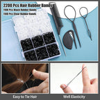 2200 Pcs Elastic Hair Bands with Hair Loop Styling Tool Set, Clear and Black Elastic Hair Ties with Rubber Band Cutter Organizer Box Hair Accessories for Toddler Baby Girl Women