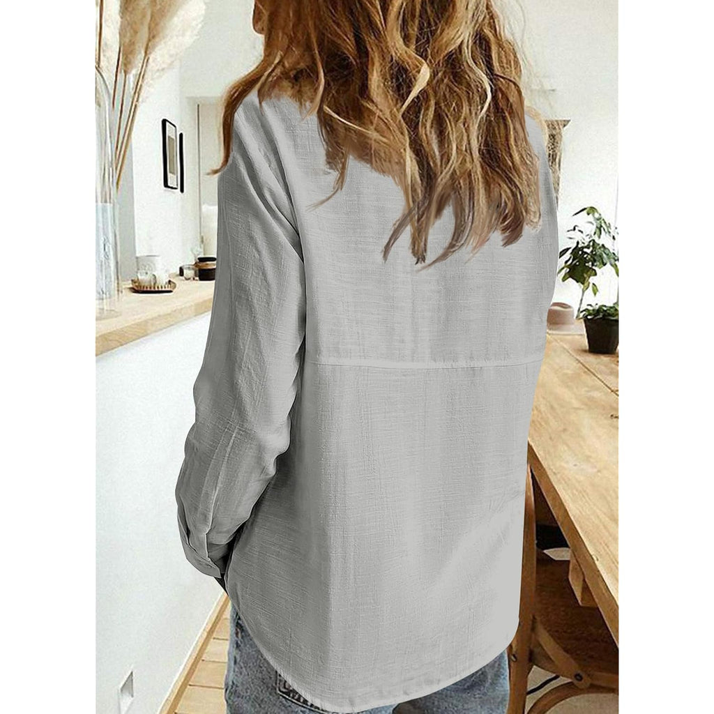 Women’s Linen Button Down Work Shirts Long Sleeve Solid Blouses