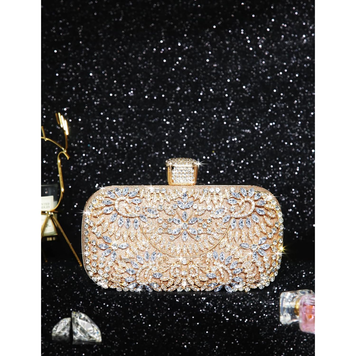 Covelin Women's Rhinestone Decorated Evening Bag, Tote Shoulder Crossbody Handbag with Chain