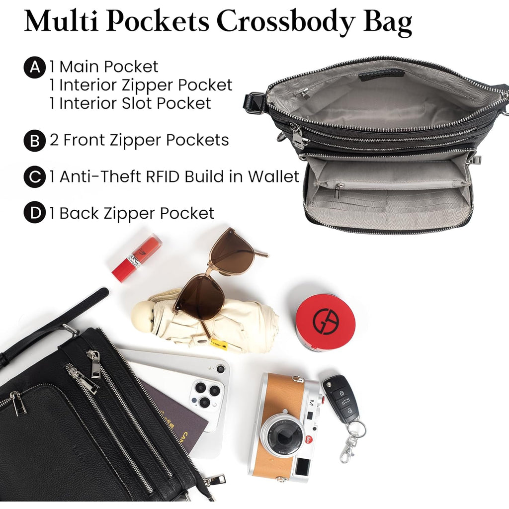 befen Genuine Leather Crossbody Bags for Women, Anti-Theft Shoulder Purse with Built in RFID Wallet for Travel