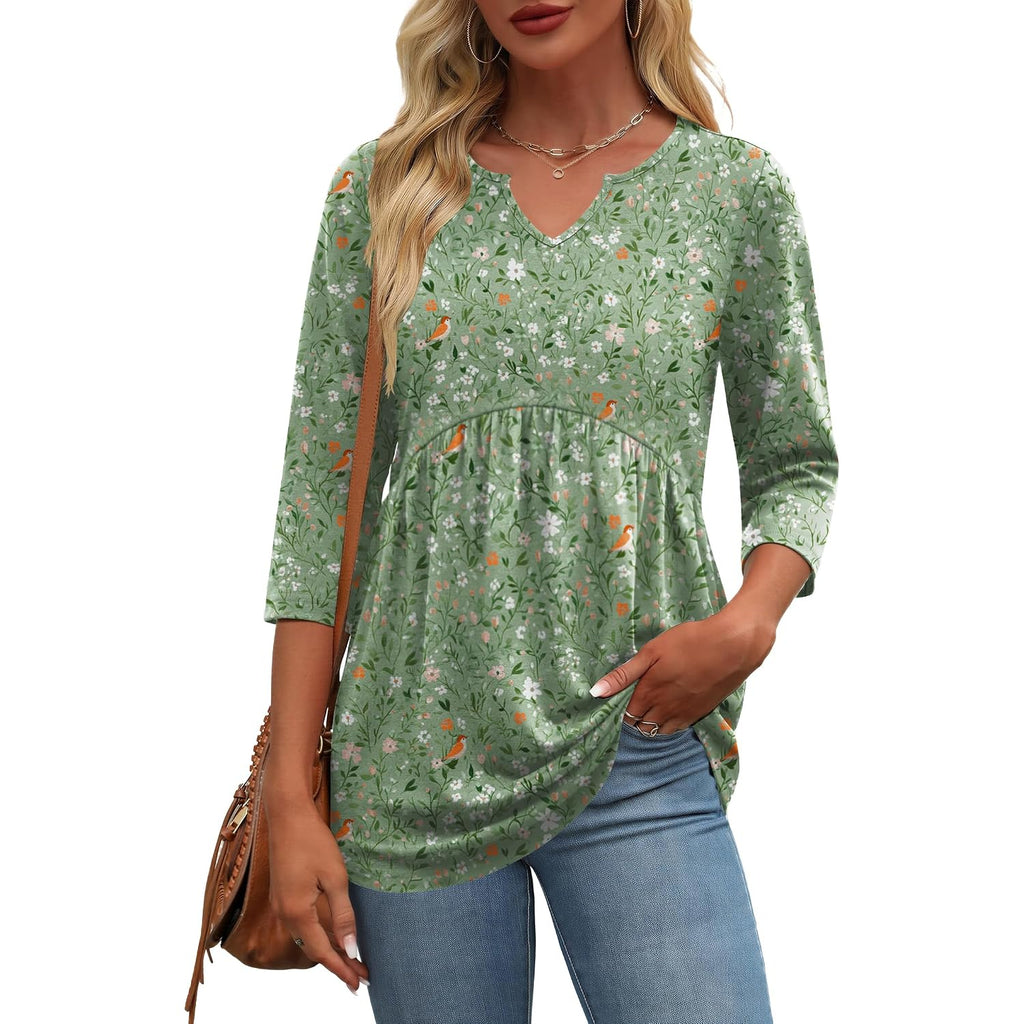 Zeagoo 3/4 Length Sleeve Womens Tops 2026 Blouses For Women Dressy Casual Fashion Clothing V Neck T-Shirts Summer Outfits