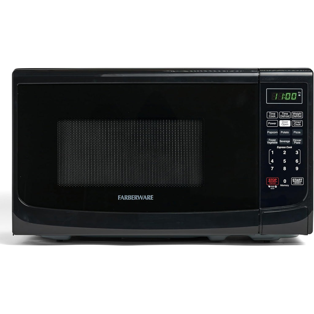 Farberware 0.7 Cu. Ft. Countertop Microwave Oven – 700 Watts Power, Auto Cook Settings, Defrost, Easy Clean and Child Safety Lock - Black
