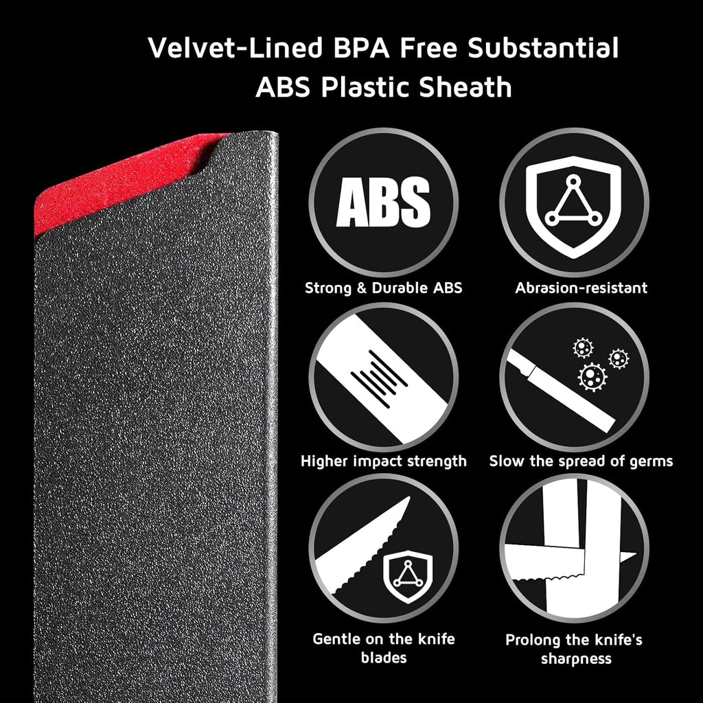 WELLSTAR Knife Edge Guards 8 Inch, Universal Blade Covers, BPA Free ABS Protective Blade Sheaths, Non-Scratch Felt Lining Kitchen Knives Covers (Knives not included)