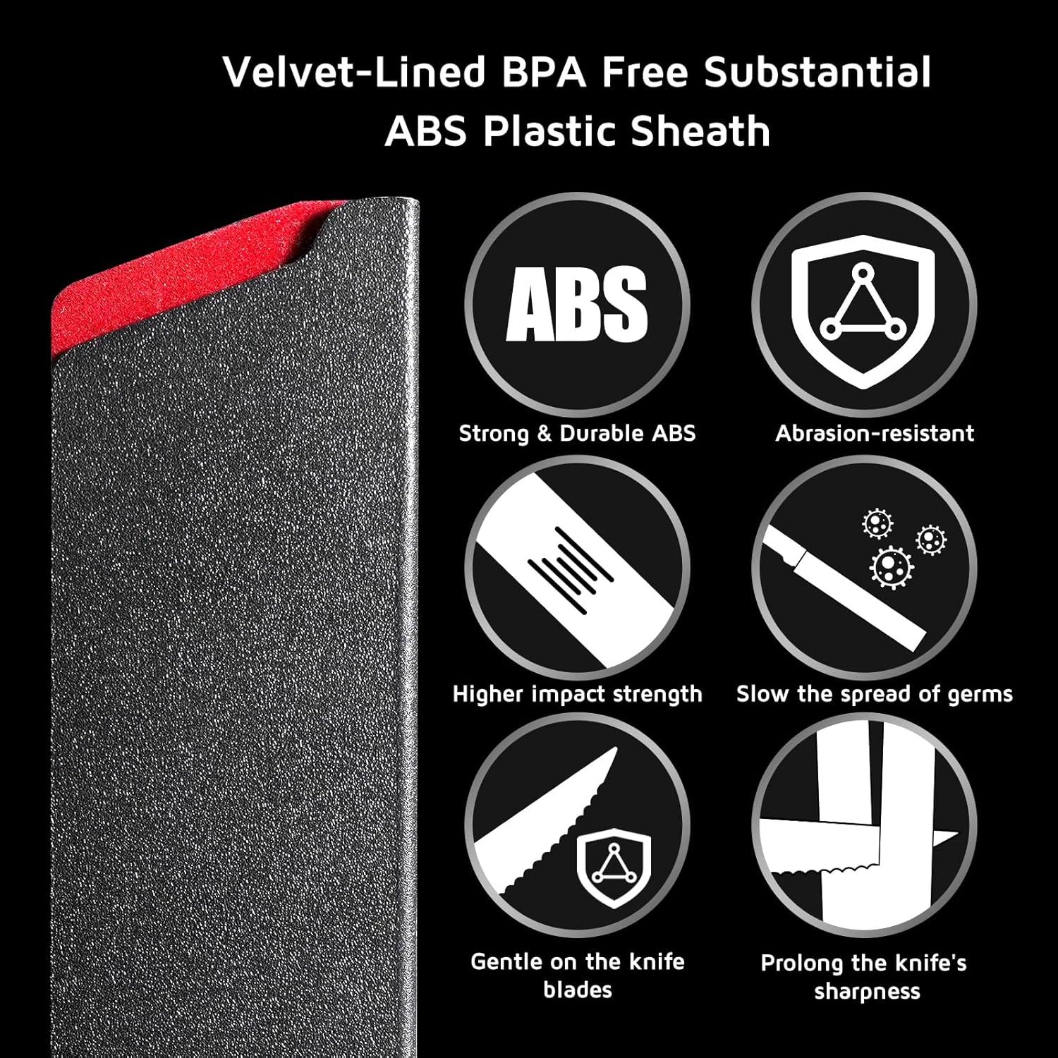 WELLSTAR Knife Edge Guards 8 Inch, Universal Blade Covers, BPA Free ABS Protective Blade Sheaths, Non-Scratch Felt Lining Kitchen Knives Covers (Knives not included)