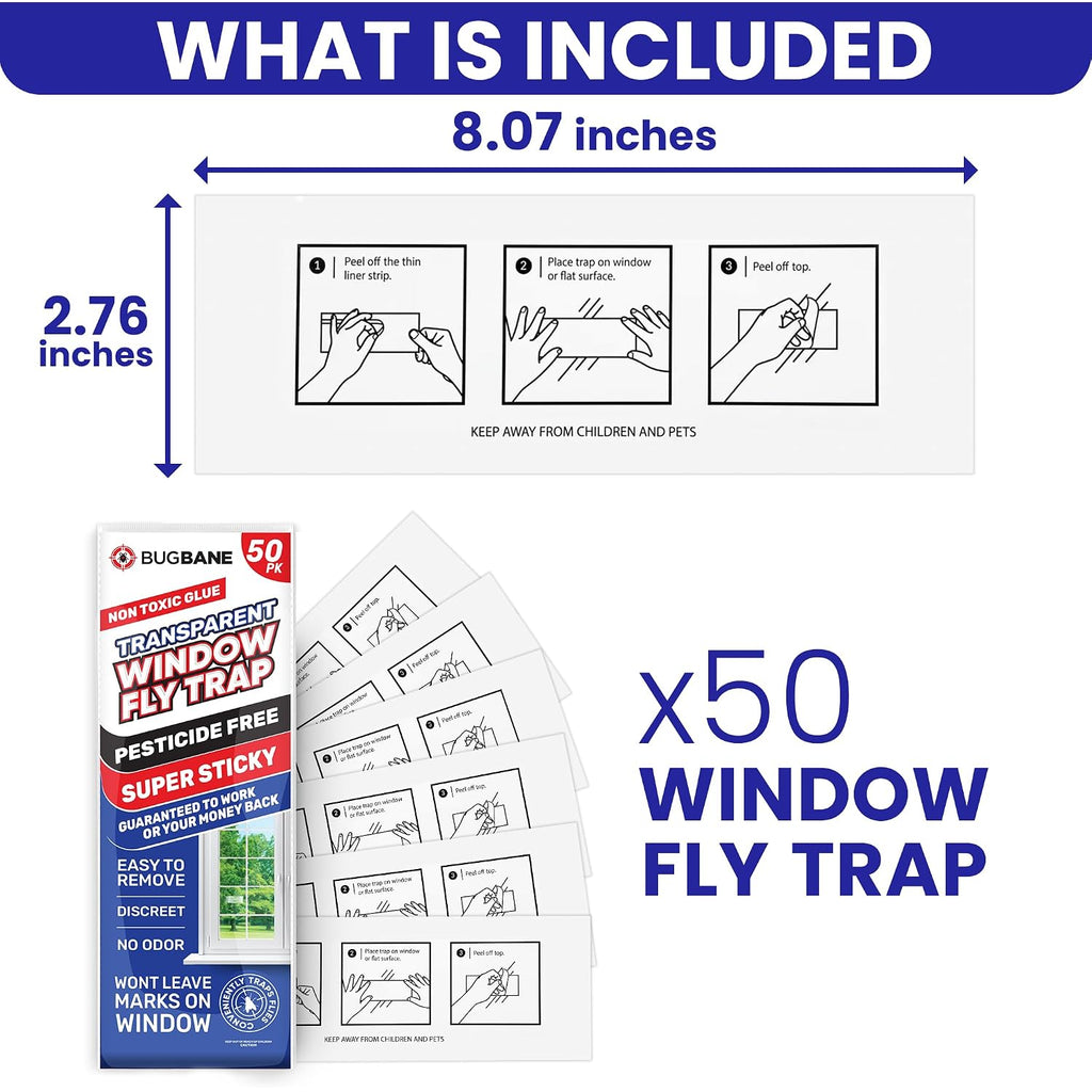 50 Window Fly Traps Sticky Non-Toxic Clear Fly Paper Indoor For Home. No Mess Flies Window Sticky Traps Bug Flies Strips Indoors. Fruit And Housefly Trap Indoor Flypaper Tape Gnat Catcher Killer