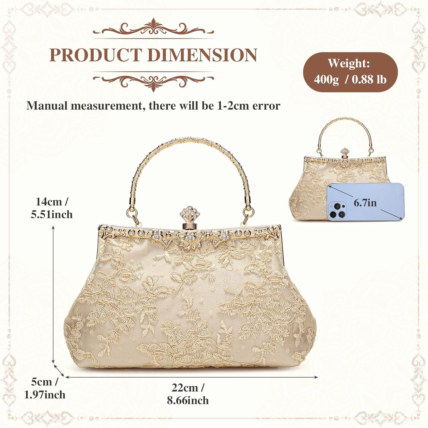 UBORSE 1920s Vintage Purse Embroidery Lace Floral Clutch Purse for Women Formal Evening Bag Handbag Wedding Bag