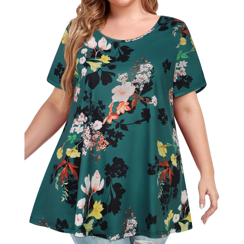 Plus Size Tops for Women Tunic Floral Casual Short Sleeves T Shirts Flowy Blouses 2026