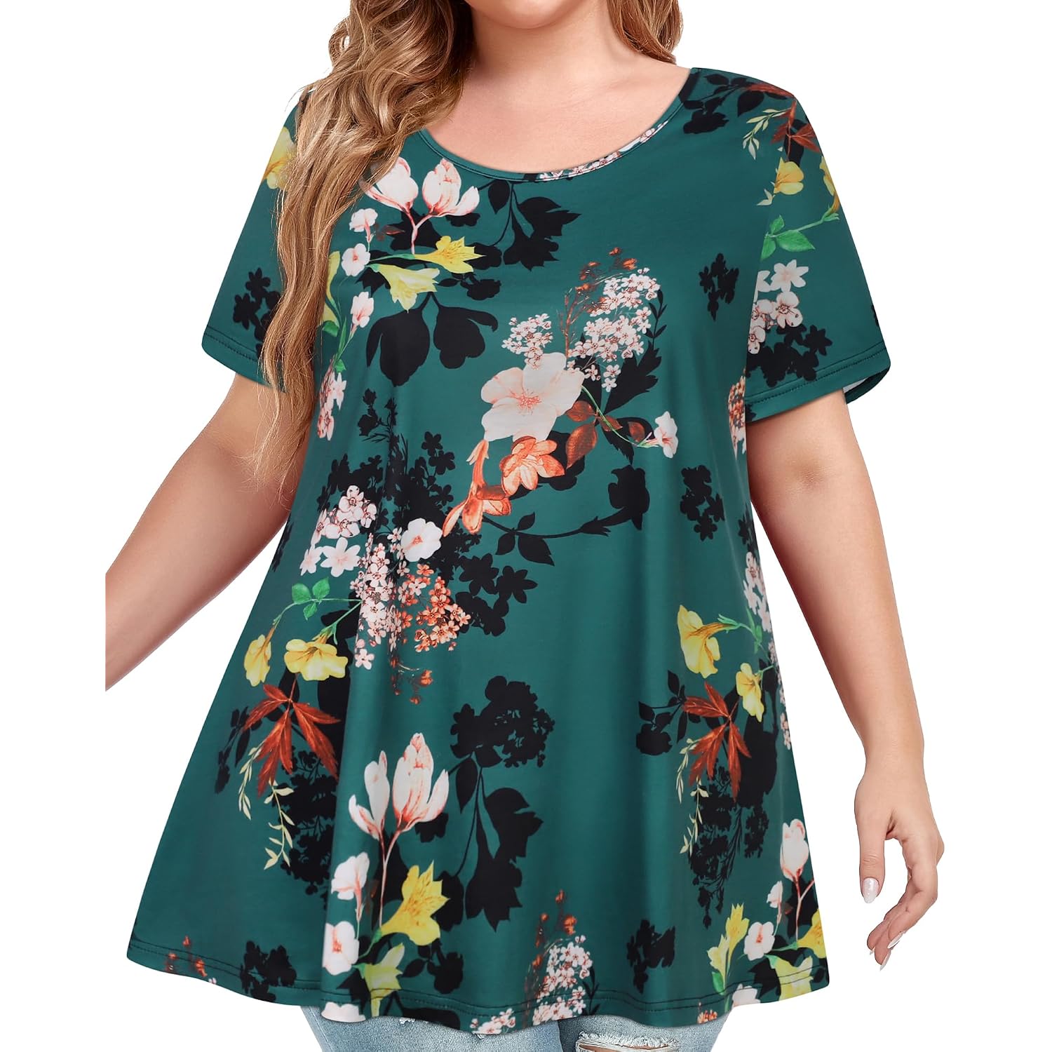 Plus Size Tops For Women Tunic Floral Casual Short Sleeves T Shirts Flowy Blouses 2026