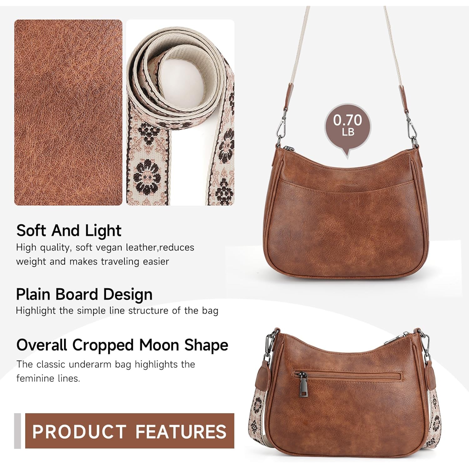 APHISON Trendy Leather Crossbody Purse with Adjustable Strap, Women's Shoulder Handbag