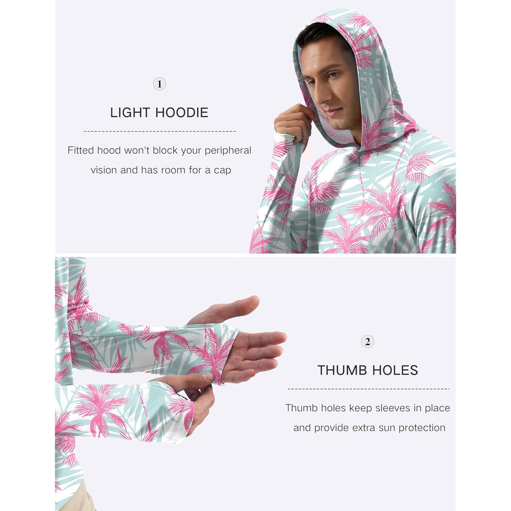 Pudolla Men'S Sun Protection Hoodie Shirts Upf 50+ Rash Guard Spf Long Sleeve Fishing Shirt For Men Swim Hiking Boating