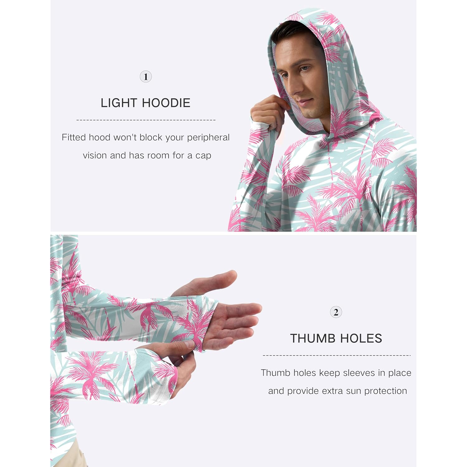 Pudolla Men'S Sun Protection Hoodie Shirts Upf 50+ Rash Guard Spf Long Sleeve Fishing Shirt For Men Swim Hiking Boating