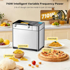 KBS Pro 710W 2LB Bread Maker, Stainless Steel 17-in-1 Smart Bread Machine with Healthy Ceramic Pan, Automatic Nut Dispenser, Tempered Glass Touch Panel, 3 Crust Colors, 15H Timer& Keep-Warm, Recipes