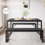 Gizoon 45.5" Dining Table Set For 4 With 2 Benches, Kitchen Table Set With Metal Frame & Mdf Board, Space-Saving Dinette For Kitchen, Dining Room -Black