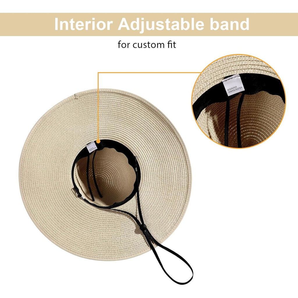 Beach Hats for Women - Beach Hat Womens UPF 50+, Packable Sun Hat Women Roll Up, Wide Brim Straw Hat for Women