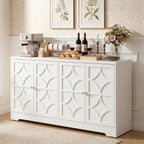 Royalcraft Sideboard Buffet Cabinet With Storage, 56" Modern Sideboard With 4 Carved Doors, Large Wood Coffee Bar Console Table For Kitchen, Dining Room, Entryway, Living Room, Satin White