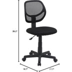 Amazon Basics Low Back Office Chair, Breathable Mesh, Height Adjustable, Padded Seat, Rolling Wheels, Swivel, Back Support, Sturdy, 21.25" D X 22.5" W X 38" H, Black