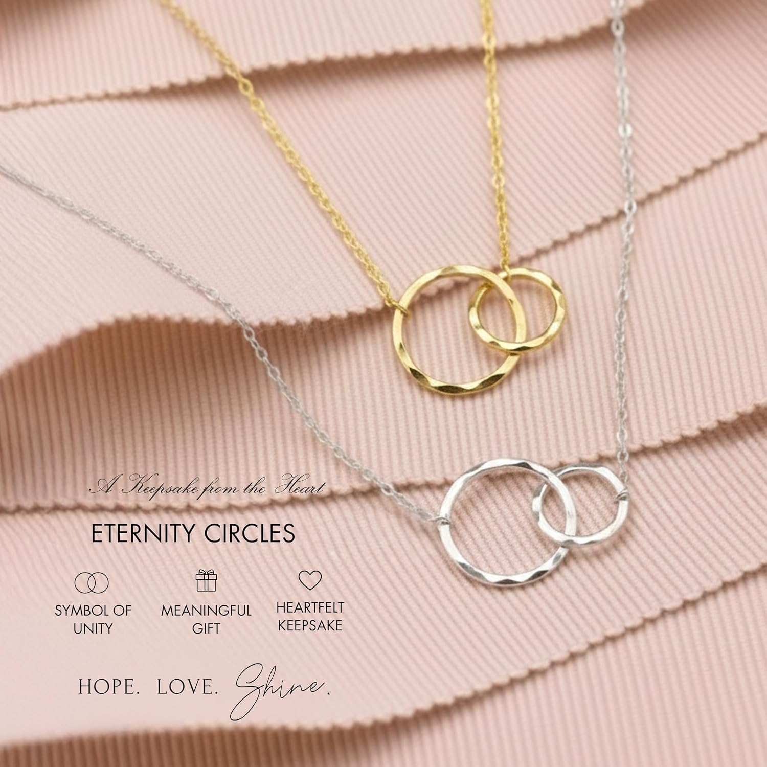 HOPE LOVE SHINE Baby Loss Memorial Silver Necklace for Women - Miscarriage Gifts For Mom - Infant Stillborn Baby Bereavement Remembrance Pregnancy Gift Jewelry - Mama of an Angel - 2 Linked Circles