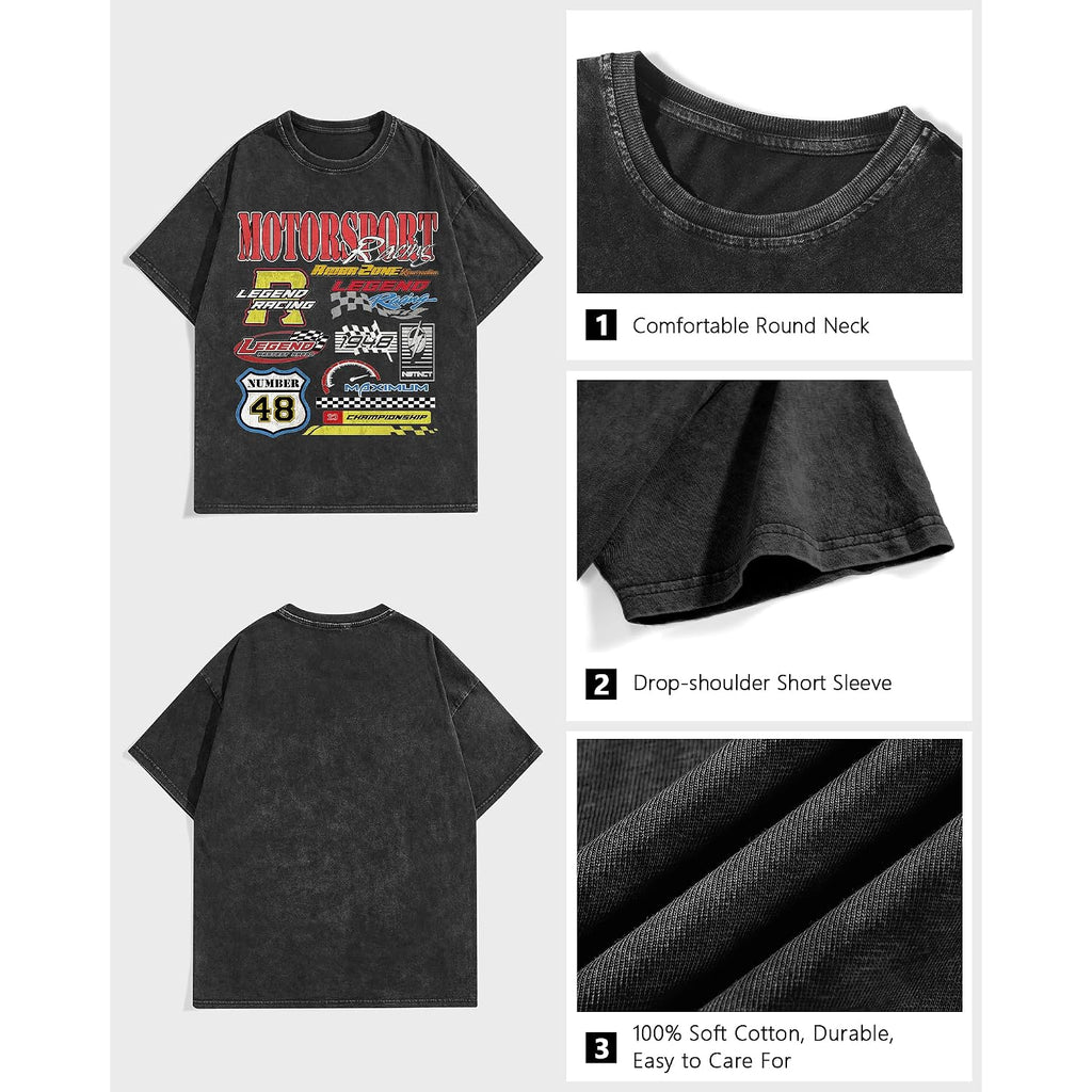 Graphic Tees Acid Washed Y2K Vintage Streetwear Cotton Short Sleeve T-Shirt Tops For Men Women