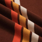 Oxknit Mens Retor Polo Striped Brown V-Neck Knitted Shirt 1960S Mod Style Vintage Collared T Shirt