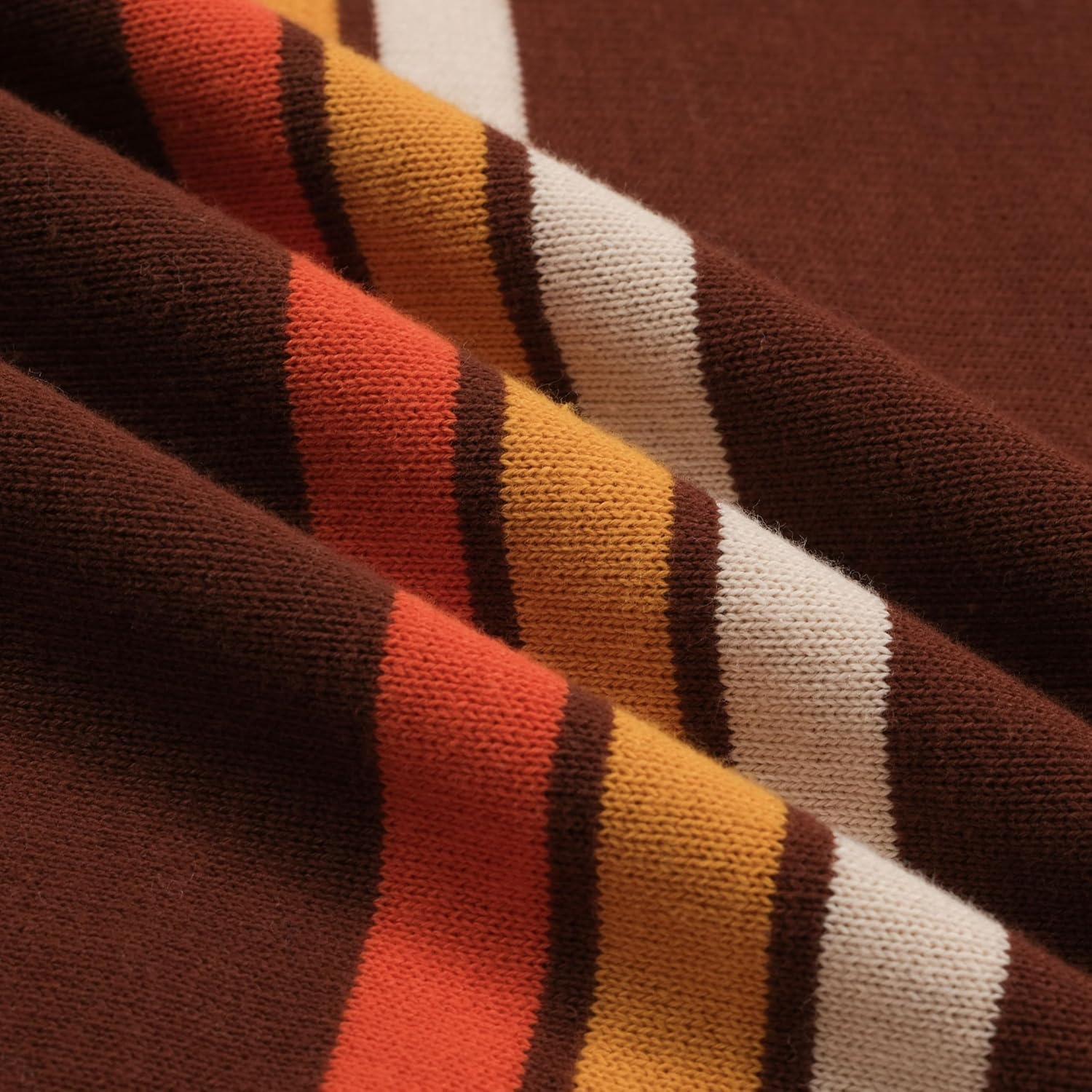Oxknit Mens Retor Polo Striped Brown V-Neck Knitted Shirt 1960S Mod Style Vintage Collared T Shirt