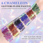 Chameleon Face Body Glitter Palette, 6 Color Pressed Multi Chrome Chunky Glitter For Eyes Face Hair Body, Festival Makeup For St Patrick’S Day, Mardi Gras, Halloween Christmas Rave Party Cosplay (02)