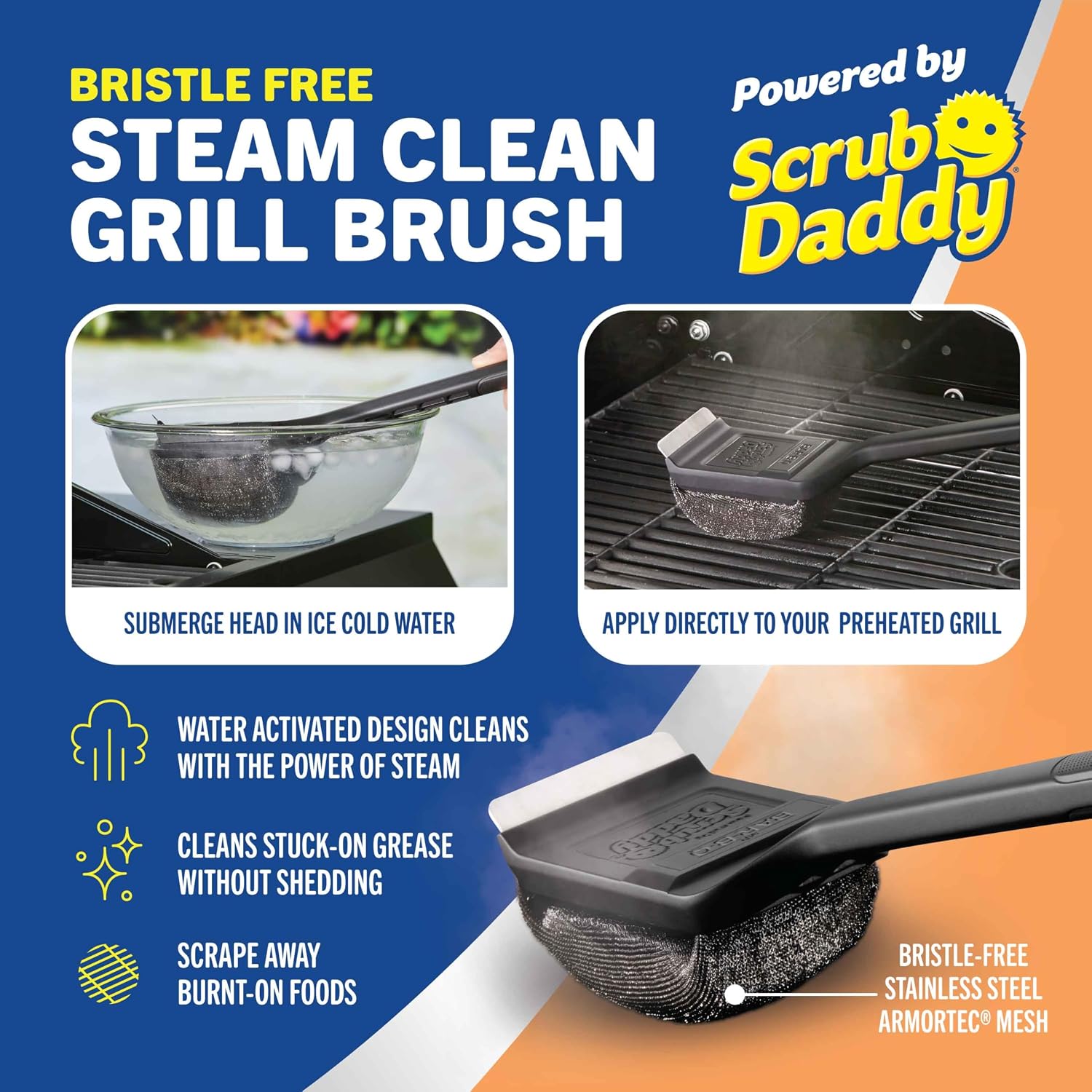 Mr. Bar-B-Q Steam Clean Grill Brush Powered By Scrub Daddy