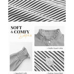 Funlingo Women'S Striped Button Down Shirts Long Sleeve Smocked Cuffed Ruffle Collar Blouses Spring Work Business Casual Tops