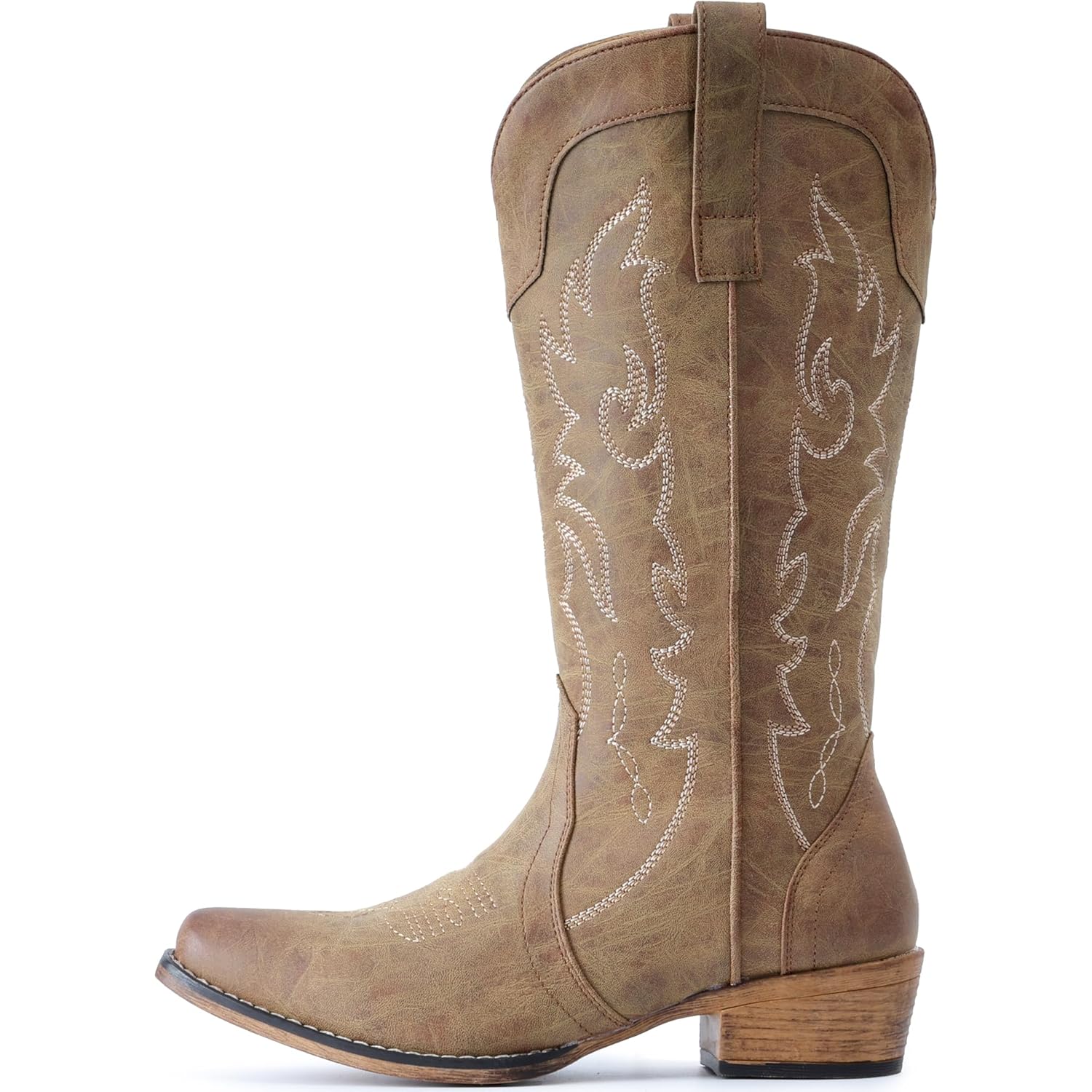 IUV Cowboy Boots for Women Mid Calf Fashion Cowgirl Boots with Embroidery Western Snip Toe