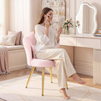 Petal Makeup Vanity Chair With Back, Flower Chair Comfy No Wheels For Girls Women, Makeup Chair With Golden Metal Legs & Lumbar Pillow For Living Room/Makeup Room/Bedroom/Home Office - Pink